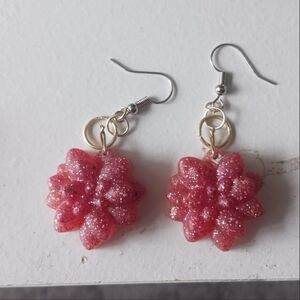 Pink glittery flower earrings